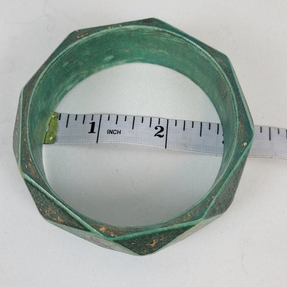 NEW Wooden 3" Bangle Bracelet Green Stained with Metal Flakes Handmade Jewelry - Picture 4 of 4